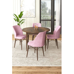 Hanah Home Set Trpezarijski sto i 4 stolice, Braon-roze