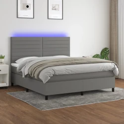 Vidaxl Box spring postelja z vzmetnico LED temno siva 160x200 cm blago