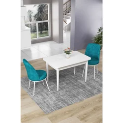 Hanah Home trpezarijski set Nil, sto i 2 stolice, bela ploča, tirkizna tkanina Babyface