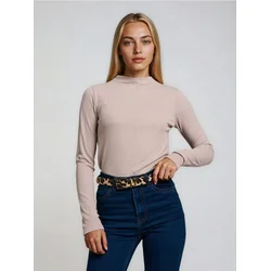 Sinsay - Prugasta bluza sa visokim izrezom - BEŽ