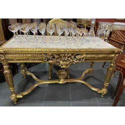 Casa Padrino baroque dining table gold/white - Rectangular solid wood dining room table with marble top - Dining room furniture in baroque style - Baroque furniture - Noble & Magnificent