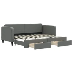 Vidaxl Izvlečna dnevna postelja s predali temno siva 80x200 cm blago