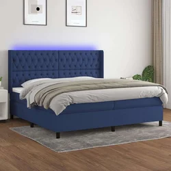 Krevet box spring s madracem LED plavi 200x200 cm od tkanine