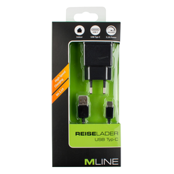 Mline Reiselader USB C 2,1 A , Črna HUSBC3502BK Stecker in Kabel USB C , Črna