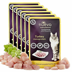 Vrečka NUEVO CAT Sensitive Turkey Monoprotein 6x85 g, 5 + 1 GRATIS