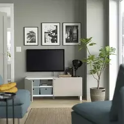 BESTA TV stalaža s vratima, bela Lappviken/Stubbarp/svetlosiva/bež, 120x42x48 cm