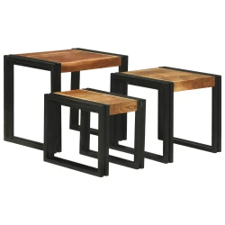 Stol za slaganje 3 pcs Masivno drvo akacije i metal