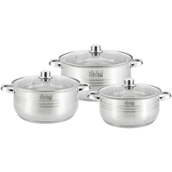 Komplet nerjavnih loncev s steklenimi pokrovi 3kos 5,5/7/8,5l 54576