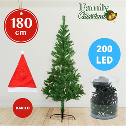 Božični paket – umetno božično drevo s kovinskim stojalom, 180 cm + novoletne lučke 200 kos hladno bele + božična kapa