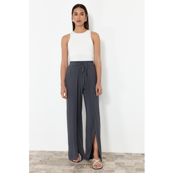Trendyol Anthracite Tie Detailed Slit Flexible Trousers