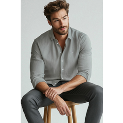 Trendyol Grey Regular Embroidered Easy Ironable Smart Oxford Shirt