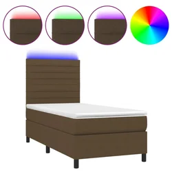 Vidaxl Box spring postelja z vzmetnico LED temno rjava 90x190 cm blago