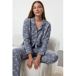 Trendyol Grey Winter Themed Pocket Polar Fleece Knitted Pajama Set