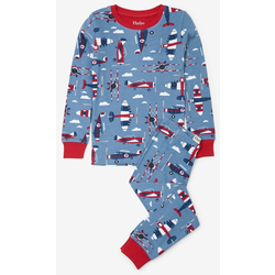 Hatley fantovska pižama z dvokrilniki, modra, 128