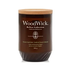 Woodwick Dišeča sveča ReNew velik kozarec Tomato Leaf & Basil 368 g