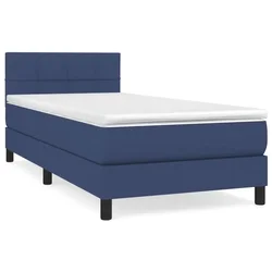 Vidaxl Box spring postelja z vzmetnico moder 90x200 cm blago