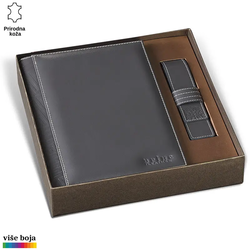 Princ Leather Set Rokovnik, B5, 330 listova + Futrola za olovku, Sivi