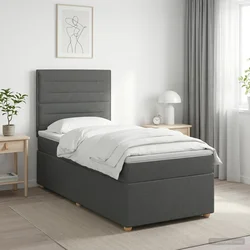 vidaXL Postelja boxspring z vzmetnico Temno siva Enojno Blago
