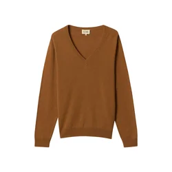 GOBI Cashmere Pulover Womens Essential Cashmere V-Neck Sweater rjava