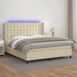 Krevet box spring s madracem LED krem 180x200cm od umjetne kože