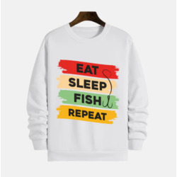 MAFIMI Muški duks Eat Sleep Fish Repeat, Beli