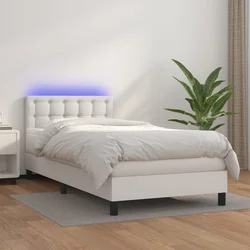Krevet box spring s madracem LED bijeli 90x190 cm umjetna koža