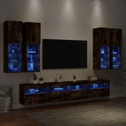 7-dijelni set zidnih TV ormarića LED boja dimljenog hrasta