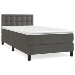 Vidaxl Box spring postelja z vzmetnico temno siv 90x190 cm žamet