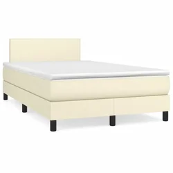 Vidaxl Box spring postelja z vzmetnico krem 120x200 cm umetno usnje