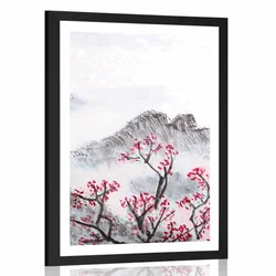 Plakat s paspartujem kitajska pokrajina v megli - 30x45 no frame