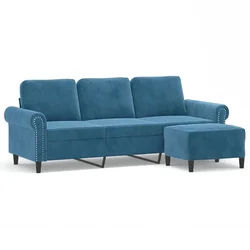 Vidaxl Trosed s stolčkom za noge moder 180 cm žamet