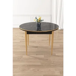 Hanah Home trpezarijski sto Osle, 90 × 90 cm, ploča u dekoru crnog mermera, zlatne noge