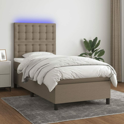 Krevet box spring s madracem LED smeđesivi 80 x 200 cm tkanina