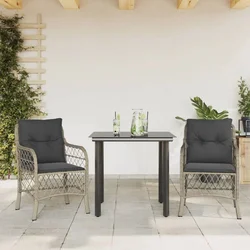 3-dijelni bistro set s jastucima svjetlosivi od poliratana