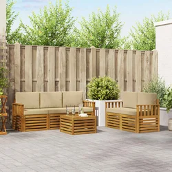 Set vanjskih sofa 6 kom. Prirodna i bež Čvrsto drvo akacije