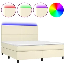 Vidaxl Box spring postelja z vzmetnico LED krem 180x200 cm