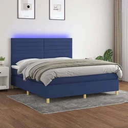 Vidaxl Box spring postelja z vzmetnico LED modra 160x200 cm blago