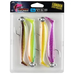 Fox Rage Zander Pro Shad Loaded Mixed UV colour pack 12cm 12g 4/0 jig head x 4