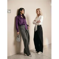 Sinsay - Elegantne wide leg pantalone sa dodatkom viskoze - tamno siva