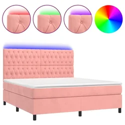 Vidaxl Box spring postelja z vzmetnico LED roza 180x200 cm žamet