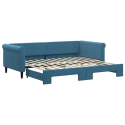 Vidaxl Izvlečna dnevna postelja modra 90x200 cm žamet