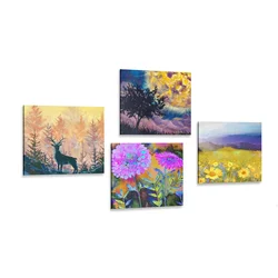 Komplet slik imitacija oljne slike jelena v naravi - 4x 40x40