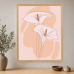 WallXpert uramljena slika na platnu Cc-D-Ah-1029, dva cveta kale na roze i breskva pozadini, 70 x 95 cm