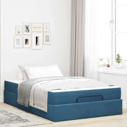 vidaXL Konstrukcija postelje z vzmetnico Modra 140 x 190 cm Žamet