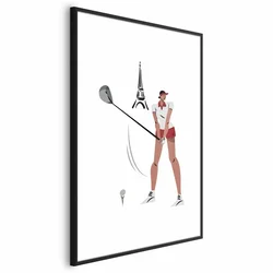 shumee Plakat - Ilustracija golfista z Eifflovim stolpom v ozadju