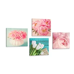Set slik romantično tihožitje cvetja - 4x 60x60