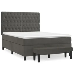 Vidaxl Box spring postelja z vzmetnico temno siva 140x200 cm žamet