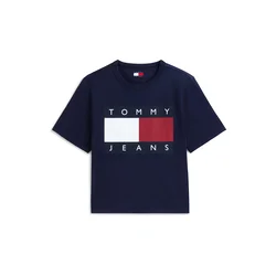 Tommy Jeans Majica mornarska / temno rdeča / bela