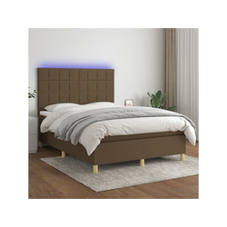 Den Box spring postelja z vzmetnico LED temno rjava 140x200cm blago