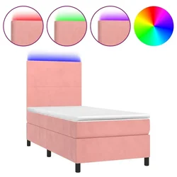 Vidaxl Box spring postelja z vzmetnico LED roza 90x200 cm žamet